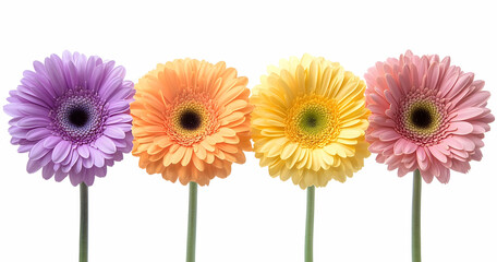 Four Colorful Gerbera Daisies in a Row.