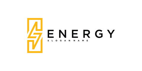 Energy logo, abstract letter S and lightning icon design. Premium Vector