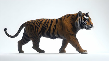 Obraz premium Tiger walking on white background.