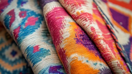 Fototapeta premium Close-up of Multicolored Fabric with Abstract Patterns