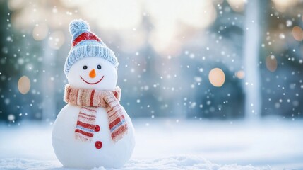 Fototapeta premium Smiling Snowman in Winter Wonderland