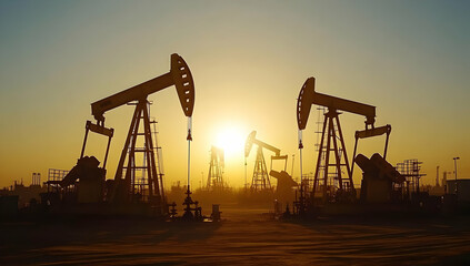 Oil Rigs at Sunset.