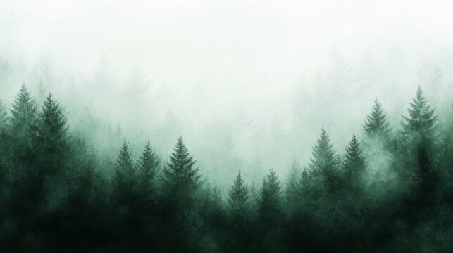 Misty Forest with Tall Pine Trees