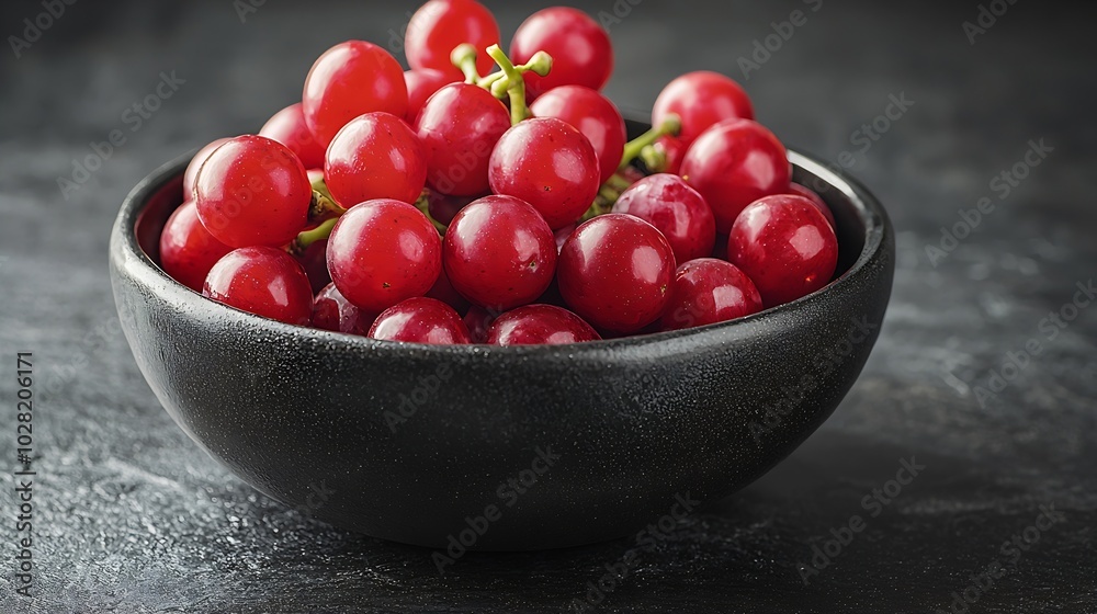 Poster Grape in bowl on a black stone background Copy space : Generative AI