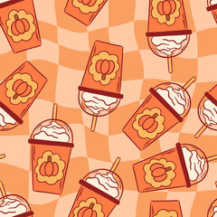 Pumpkin Latte Autumn Seamless Pattern