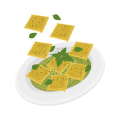 Vector Illustration Logo Clipart Levitation Ravioli With Pesto Sauce
