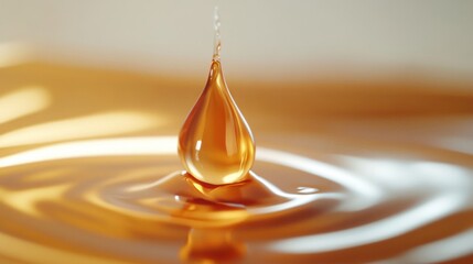 Fototapeta premium A Single Drop of Golden Liquid Creates Ripples in a Pool