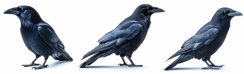 Fototapeta premium Three Ravens on White Background.