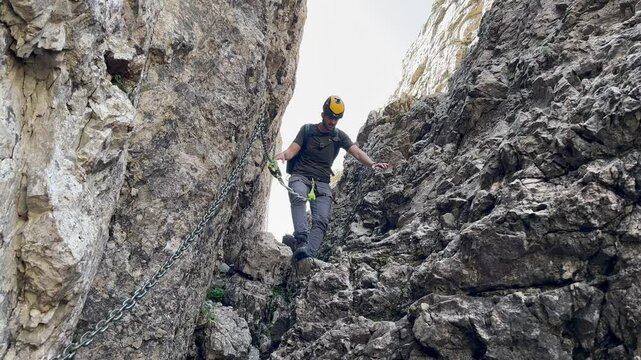 Hiker On Rocky Mountain, Grignetta Mountain In Italy - Tracking