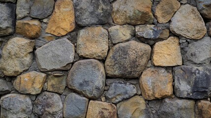 Close-up of a Stone Wall Composed of Rounded Rocks