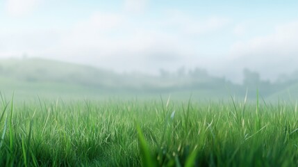 Green Grass Field with Fog