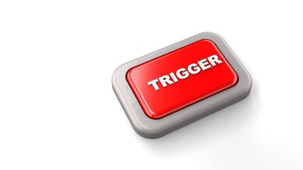 3D Rendered Red Button Labeled TRIGGER Pressed by Finger White Background