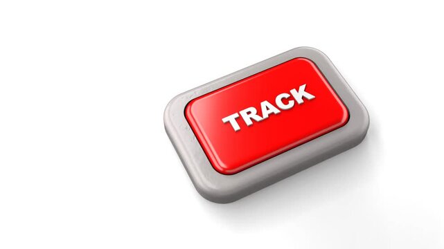 3D Rendered Red Button Labeled TRACK Pressed by Finger White Background