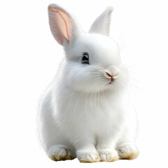 Obraz premium Cute White Rabbit Sitting on White Background.