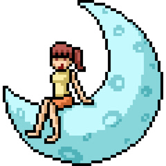 pixel art of girl on moon