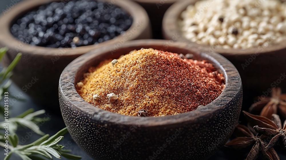 Poster spices for indian masala chai grey background close up top view : generative ai