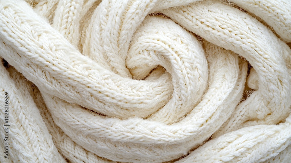 Leinwandbilder Knitted white scarf pattern background Copy space Top view : Generative AI