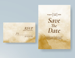 Wedding card invitation template with hand painted watercolor splash