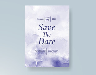 Wedding card invitation template with hand painted watercolor splash