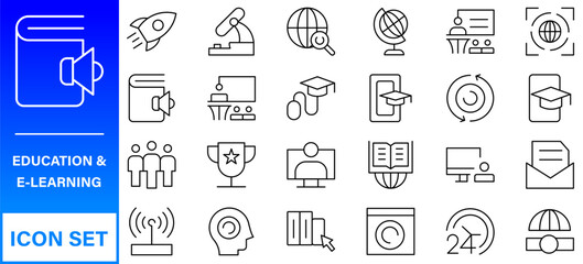 Education and Learning thin line icons set. Education, School, Learning editable stroke icons. Vector