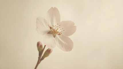 Naklejka premium Serene Cherry Blossom Reverie: Delicate Pastel Nature's Elegance in Minimal Art