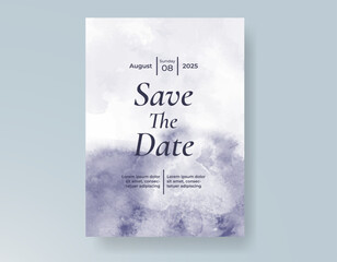 Wedding card invitation template with hand painted watercolor splash