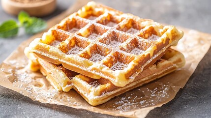 Wholegrain belgian waffles on paper background : Generative AI