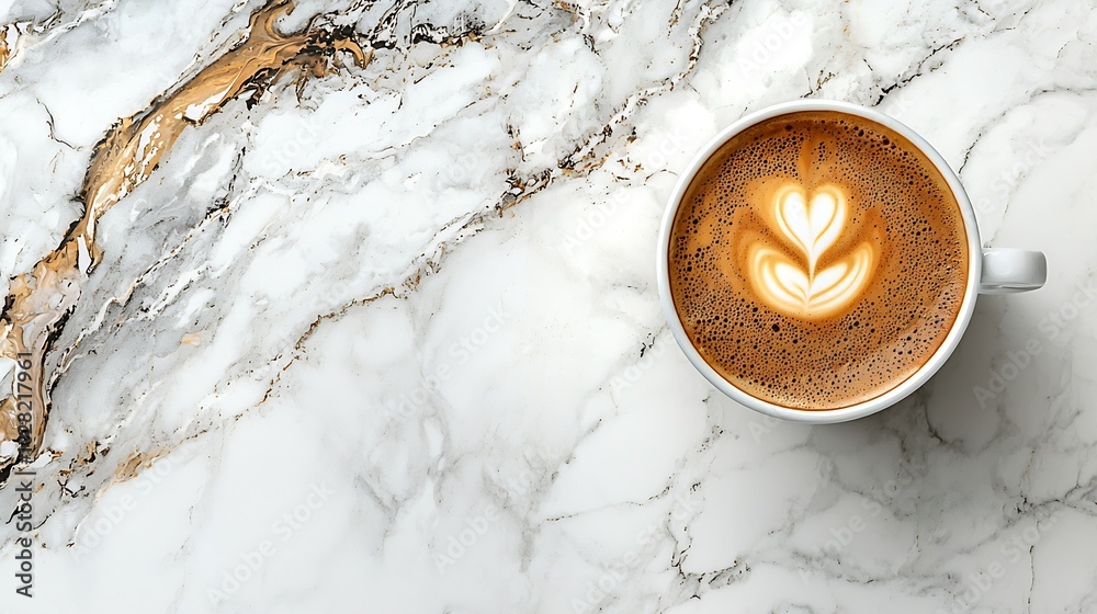Poster coffee espresso in white cup of marble table background top view copy space : generative ai