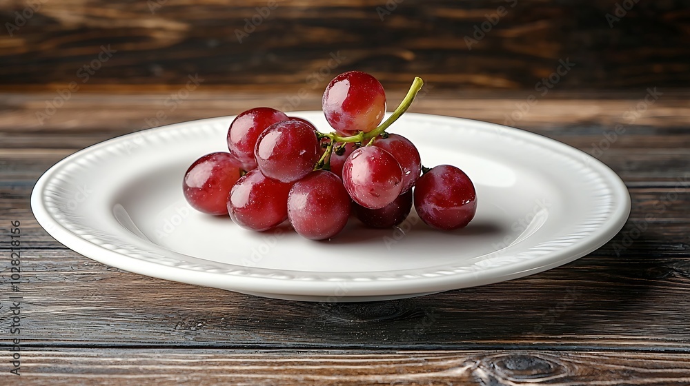 Poster grape on a white plate grey wooden background top view copy space : generative ai