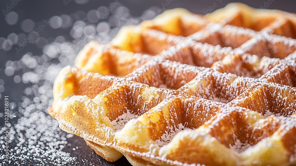 Poster belgian waffle with icing sugar slate background top view : generative ai