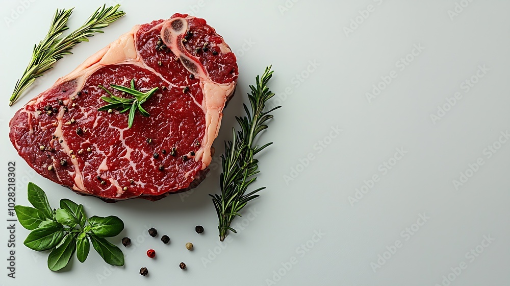 Poster fresh raw beef steak isolated on white top view copy space : generative ai