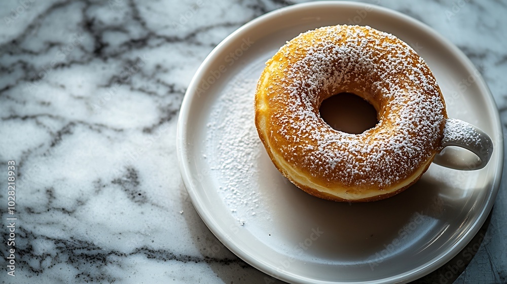Aufkleber coffee with donut on marble table background top view : generative ai