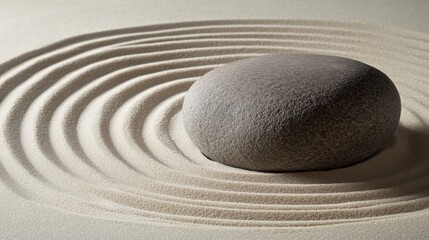 Naklejka premium A Single Stone Resting in a Circular Sand Pattern