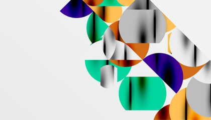 Color beautiful circles, semi circles, squares and round triangles. Geometric mosaic style pattern abstract background for wallpaper, banner, backdrop, card, book Illustration, landing page
