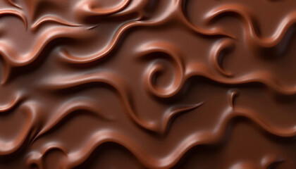 Fototapeta premium Smooth molten chocolate texture with flowing waves and swirls creating an indulgent backdrop, Chocolate Day