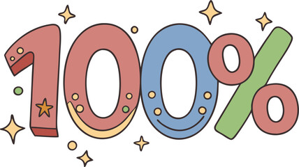 Colorful retro style 100 percent illustration with stars and dots