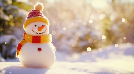 Obraz premium Smiling Snowman in Snowy Forest