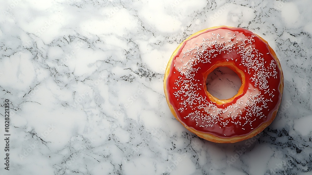 Poster red glazed donut on the marble table close up top view : generative ai