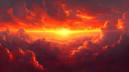 Fototapeta premium Fiery Sunset Above the Clouds.