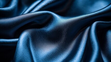 Fototapeta premium Close-up of a Wrinkled Blue Silk Fabric
