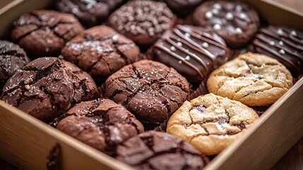 Luxury handmade chocolate mediants cookies bites in a gift box Traditional french Christmas dessert : Generative AI