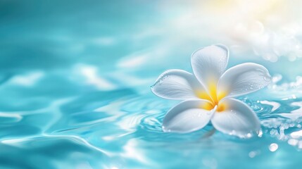Fototapeta premium White Plumeria Flower Floating on Blue Water