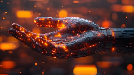 A cybernetic hand representing technology securely handling user files and sensitive information