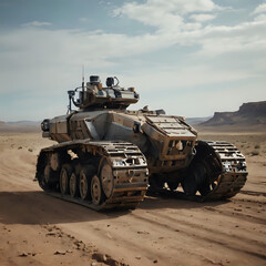 Fototapeta premium a large tank that is sitting in the sand