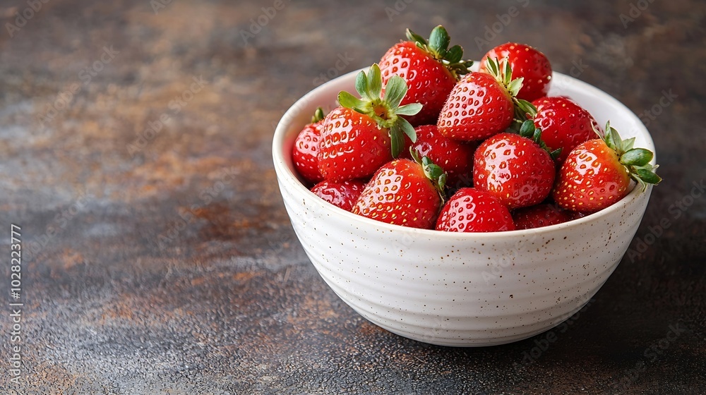 Poster Fresh berries strawberry in a white ceramic bowl on a rustic background : Generative AI