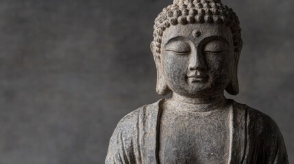 Close-up Portrait of a Stone Buddha Statue with Closed Eyes