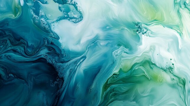 Abstract Swirling Teal and Green Liquid Marble Texture