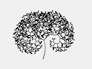 The picture shows an illustration of a single black branch with small leaves and the same colored stem used as an illustration in various colorful artworks.