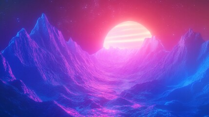 Mountainous Landscape with a Glow-Filled Sunset