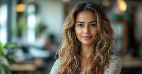 Portrait of a mixed-race woman on the background of an office.with